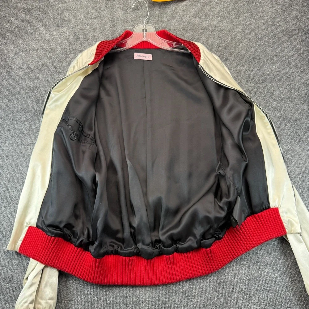 Palm Angels Riot Souvenir Bomber Jacket Mens 50 US Large Cream Graphic Car Crash